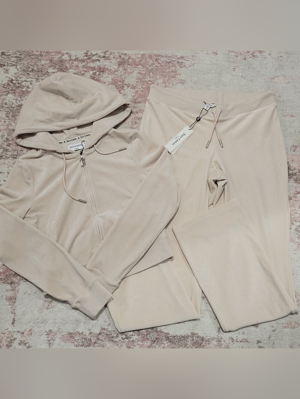 Juicy Couture Crystal Luxe Velour OG Bling Zip Up Hoodie & Pants Set - S/M - Picture 2 of 6